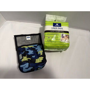 Top Paw Washable Male Dog Wrap Cover-up, Blue Camo & Diaper Liners 10 pack